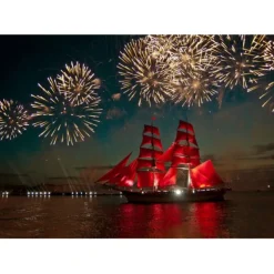 Puzzle Fireworks around a Sailboat